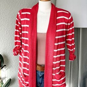 Coral Striped Cardi